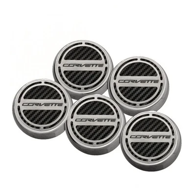 Corvette' Cap Covers Orange CF Inlay for 2014-19 Corvette Z06 Automatic [Chrome] - Image 1 of 4