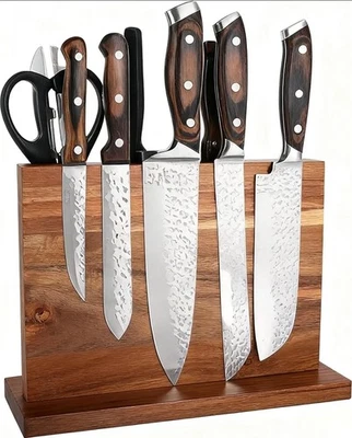 Magnetic Knife Block Stand, Double-Sided, Acacia Wood, Universal, kitchen... - Image 1 of 4