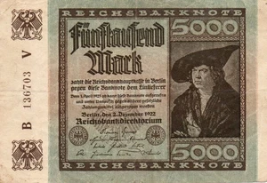 Genuine 5000 Mark German weimar banknote 1922 in fine cond !!! - Picture 1 of 2