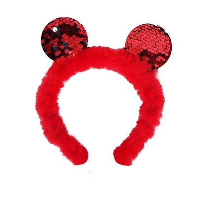 Diadema orejas de ratón de piel con lentejuelas reversibles para mujeres y niñas - roja Foto 1 de 4