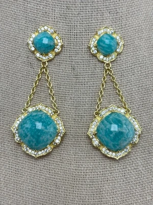 RARITIES Gold-Plated Cushion Amazonite & White Zircon Drop Earrings - NWT - Image 1 of 4