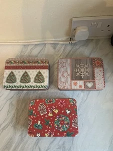 3 Small Christmas Metal Tins - Picture 1 of 6