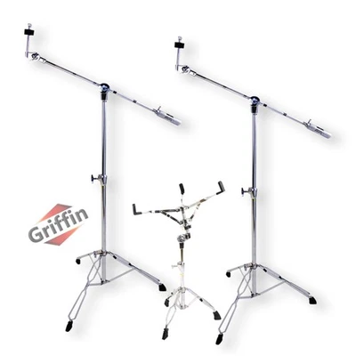 GRIFFIN Cymbal Stand & Snare Stand BUNDLE - Double-Braced Legs Hardware Mount - Image 1 of 4