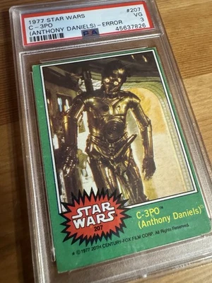 1977 Vintage Topps Star Wars #207  C-3PO Anthony Daniels ERROR Golden Rod PSA 3 - Image 1 of 3