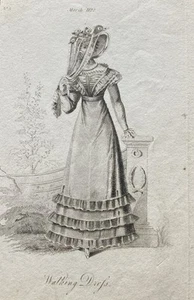 1822 Antique Fashion Engraving Walking Drefs - Picture 1 of 3