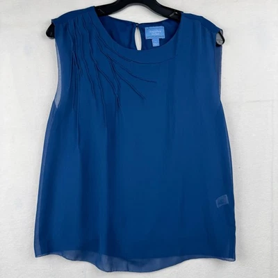 Simply Vera Vera Wang Women's Blue Sleeveless Top Blouse Pleated Detail - Image 1 of 4