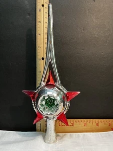 VINTAGE BRADFORD ATOMIC STARBURST SILBER ROT SPITZE KUNSTSTOFF BAUMAUFSATZ - Bild 1 von 15