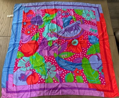 Vintage Liz Claiborne Silk Scarf Polka Dot Multi Floral Print Japan 31” - Image 1 of 4