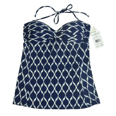 Camiseta Tankini ROBIN PICCONE "Java" Pequeña Patrón Azul Marino y Marfil, Acolchada $98 Nueva con Etiquetas Foto 1 de 4