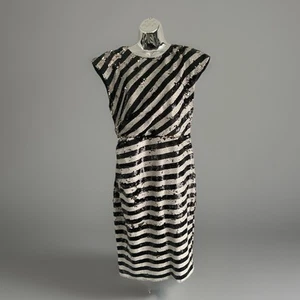 DLSB Dress UK Size 16 Black & White Stripe Sequin. Cocktail, Cruise, Evening. - Picture 1 of 10