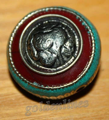 Tibetan Nepalese Handmade Turquoise Coral 1 Nepalese Beads Tibetan Beads BDS375 - Image 1 of 4