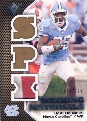 HAKEEM NICKS 2010 SPx WINNING MATERIALS GAME USED 2 COLOR PATCH#/125 - Image 1 of 1