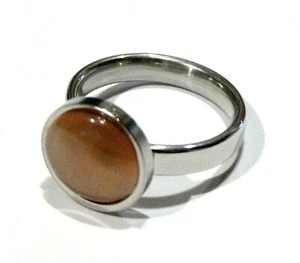 Bijou bague fantaisie acier inoxydable lucite ronde orangée taille 58 - Picture 1 of 3