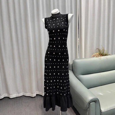 Sandro Women's Sleeveless Ruffled Hem Knitted Evening Dress - Image 1 of 4