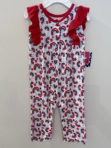 NWT Baby Girl Romper Sz 6-9 Months Red White Blue Americana 4th July Long Pant - Picture 1 of 5
