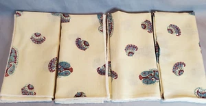 Paisley Cloth Fabric Napkins 15 in. Blue Burgundy Off-White Set of 4 Vintage - Picture 1 of 12