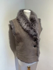 Joseph New Lucy Toscana gilet 42 12 14 VGC shearling sheepskin leather grey - Picture 1 of 12