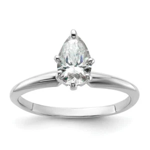 14K Solid White Gold Pear Moissanite Solitaire Engagement Ring - Picture 1 of 24