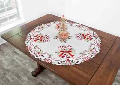 Candy Cane Holly Leaves RD Table Topper (33" Round) - Image 1 of 4