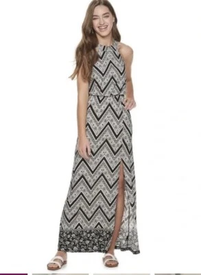 Vestido maxi Three Pink Hearts longo sem mangas Halter XL gola alta preto branco - Imagem 1 de 4