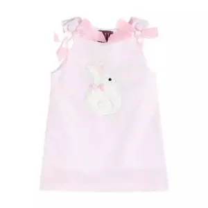 Rosa Seersucker Fuzzy Bunny Applikation Swing Kleid 4T 5T - Bild 1 von 1