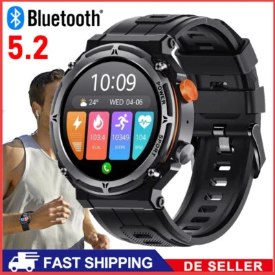 Android Smartwatch Herren Taktisch Militär Bluetooth Anruf Blutdruck-Gift - Bild 1 von 4