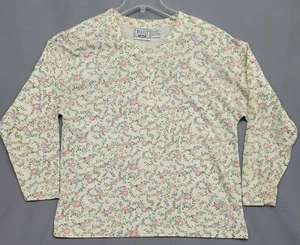 Vintage Bizzit Collection Size Large Long Sleeve Blouse White Floral Should Pads - Picture 1 of 12