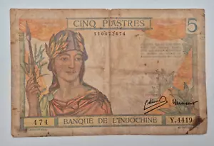 INDOCHINA FRANCESA 5 PIASTRAS 1946-1949 - Imagen 1 de 2