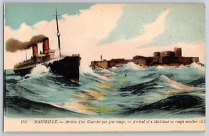 Antique Postcard~ Arrival Of Mailboat In Rough Weather~ Marseille, France - Picture 1 of 2