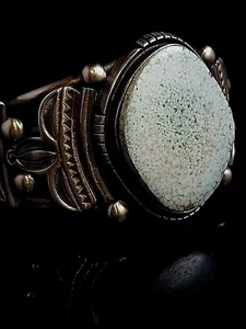 Navajo Handmade #8 Turquoise  & Sterling Silver Cuff Signed Herman Vandever - Picture 1 of 12