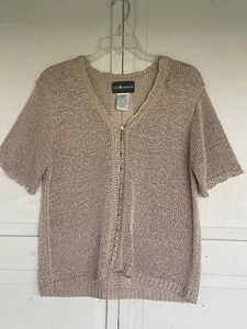Sag Harbor Womens Cardigan Sweater Medium Mesh Knit Beige - Picture 1 of 9