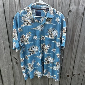Tommy Bahama Men’s Hawaiian shirt size large Blue 100% Comfy Lyocell Beach - Picture 1 of 13