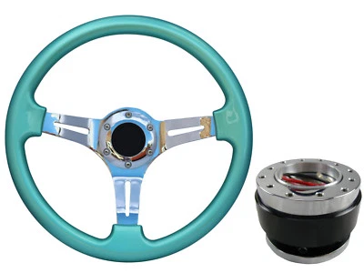 Mint Green Chrome TS Steering Wheel + Quick Release boss for MG - Image 1 of 4