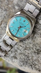 Vintage Rolex Date 1500 CUSTOM Ice Blue Dial Men's Automatic Watch 1967 - Picture 1 of 24