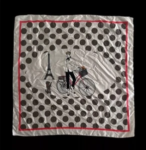 Vtg Paolo Mariotti Italian Large Scarf Woman, Bicycle, Dog, Cat In Paris 34 X 34 - Picture 1 of 14