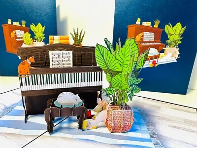 Tarjetas Pop Origami Maullido Sueño Musical Gatos en un Piano Feliz Cumpleaños Tarjeta Pop Up Foto 1 de 4