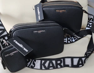 KARL LAGERFELD PARIS Black Gold or Silver Logo Crossbody Handbag Coin Purse $178 - Picture 1 of 17