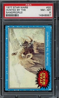 1977 Topps Star Wars #20 Hunted by Sandpeople! PSA 8 Series 1 Blue A New Hope - Image 1 of 2
