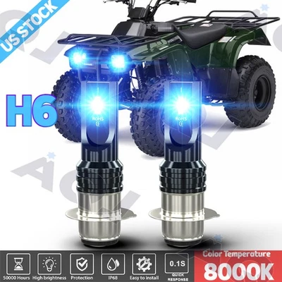 H6 For Kawasaki Bayou 400 1993-1999 2X Headlight 8000K BLUE LED Bulbs Foto 1 de 4