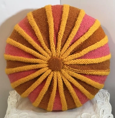 MCM Vintage Mid-Century Modern Round Eclectic Throw Accent Pillow 60s 70s Knit - Image 1 of 4