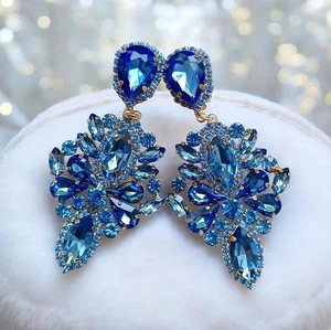 1 paar Ohrringe Clip  Ornament Acryl goldfarben/Blau Modeschmuck  - Bild 1 von 7