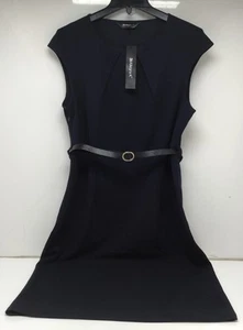 Allegra K Dress for Women's Cap Sleeve Belted Sheath Dress Sz. L Navy - Picture 1 of 4