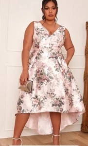 Chi Chi Dress Floral Satin Wedding Races Occasion High Lo Pink Sz 24(small) - Picture 1 of 13
