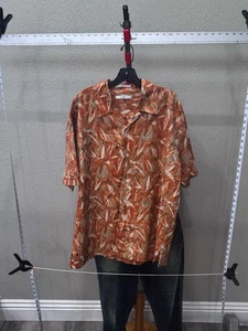 Geoffrey Beene 100% Silk Pumpkin Floral SHORT SLEEVE BUTTON UP SHIRT Large L - Picture 1 of 6