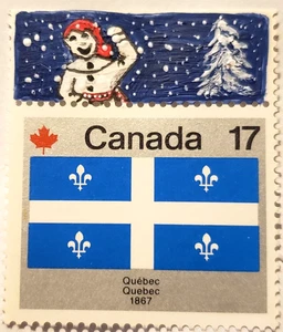 "CANADA 17 CENT STAMP W/HANDPAINTED WINTER CARNIVAL BORDER" OOAK ORIGINAL  W/COA - Picture 1 of 1