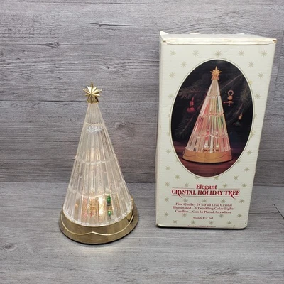 Elegante Árbol de Vacaciones de Cristal Luces Parpadeantes Base Dorada 8" Baterías Nuevas Foto 1 de 4