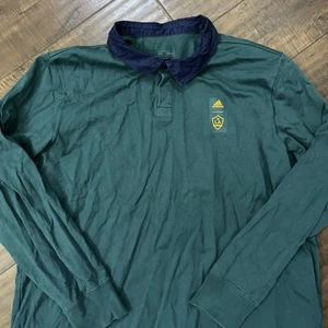 LA Galaxy Polo Shirt 2XL Green Soccer Long Sleeve Standard Fit Rugby Adidas - Picture 1 of 6
