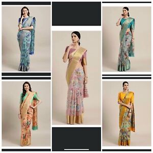 Indian Pakistani Organza Silk Sari Saree Designer Light Weight Sari Blouse Piece