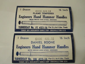 2 Vintage Turner Day Woolworth Handle Co. Crossville TN HAMMER Tool Label Decal - Picture 1 of 5