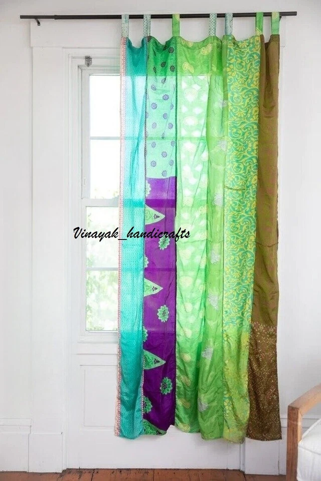 Sari antiguo indio multicolor cortina puerta cortina ventana boho seda sari cortinas Foto 1 de 1